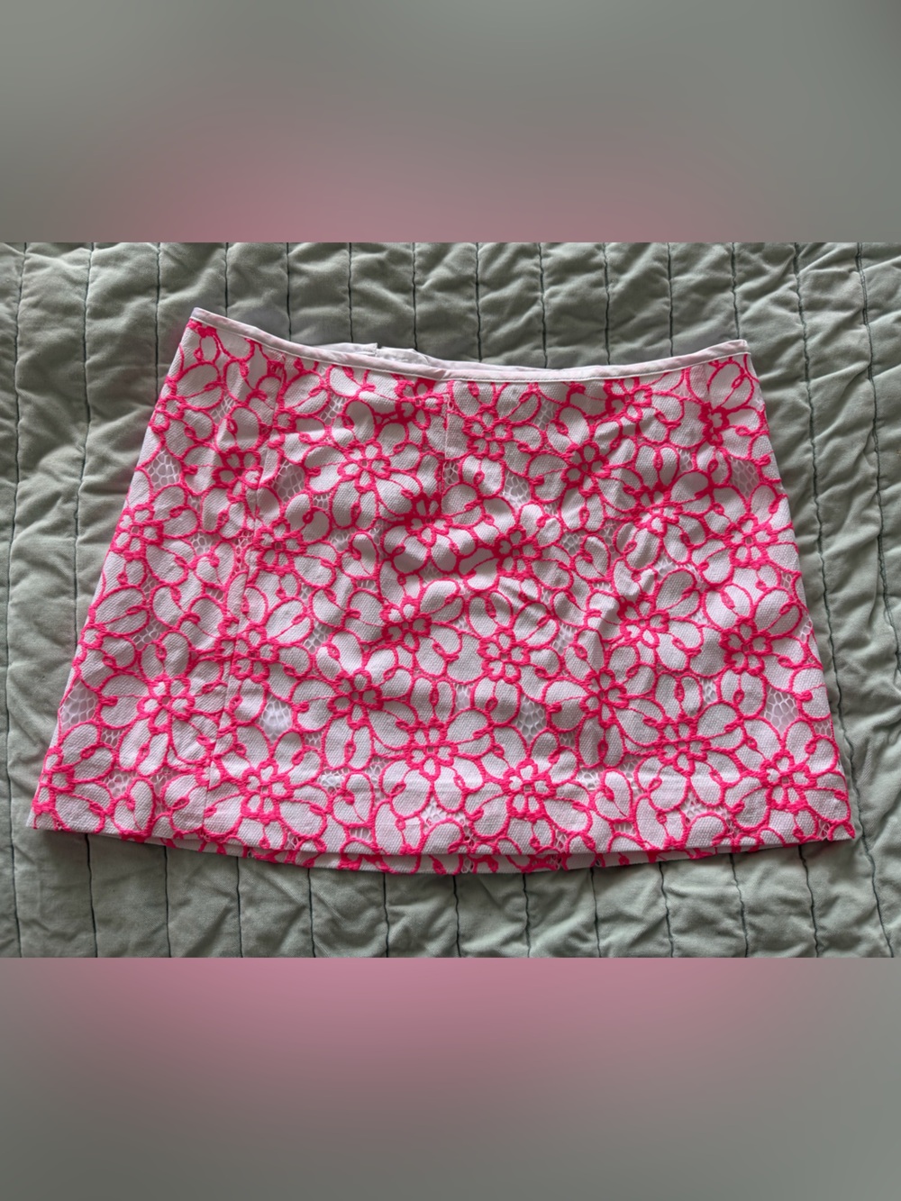 Lilly Pulitzer White with Hot Pink Floral Lace Mini Skirt